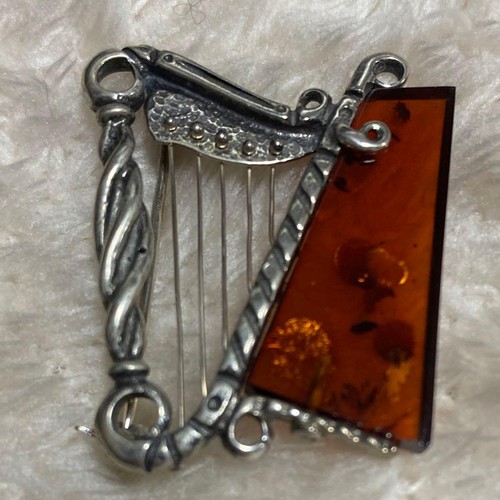 Amber silver 925 - silver, harp